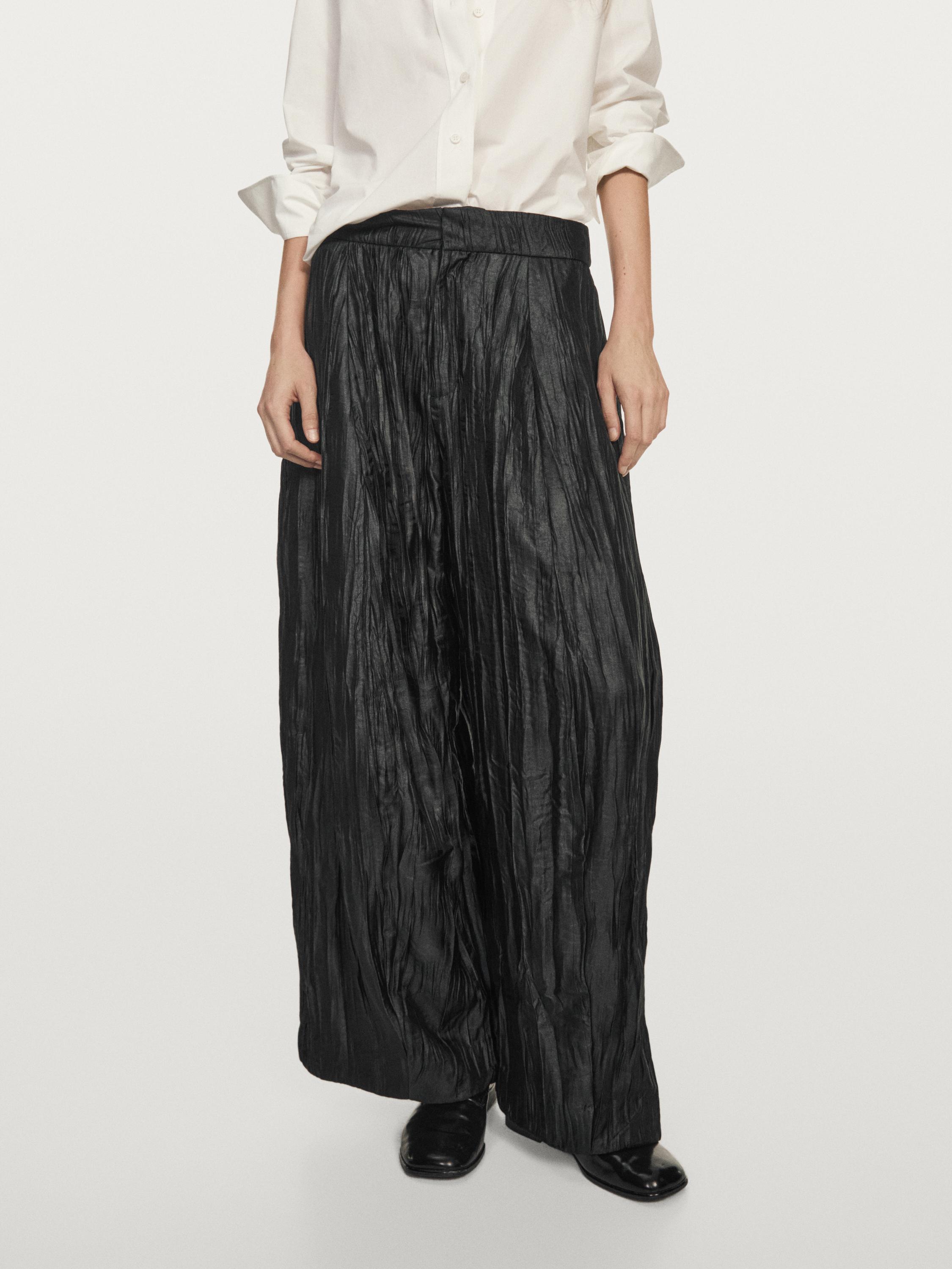 Creased pleated-effect wide-leg trousers